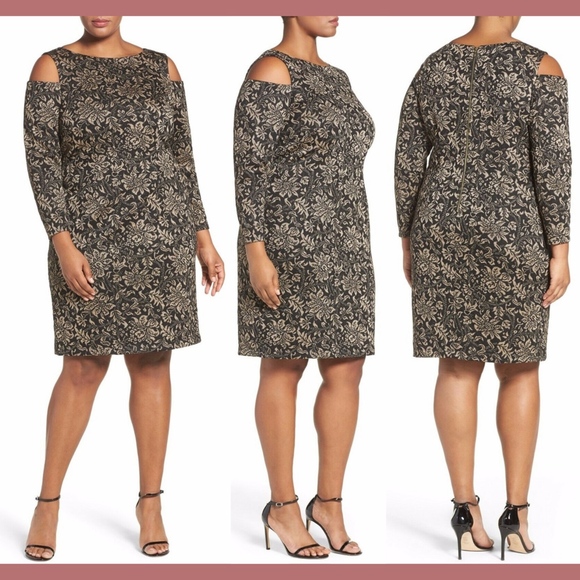 NEW! Eliza J Metallic Knit Cold Shoulder Sheath Dress‎ [PLUS SIZE 18W ] - Picture 1 of 8